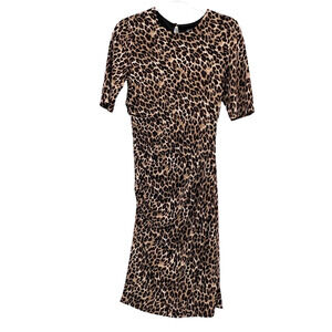 New Women's Vince Camuto Leopard Cheetah Print Body-Con Tan Black Career Dress 8